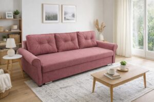 Różowa Sofa Chesterfield z funkcją spania i pojemnikiem na pościel