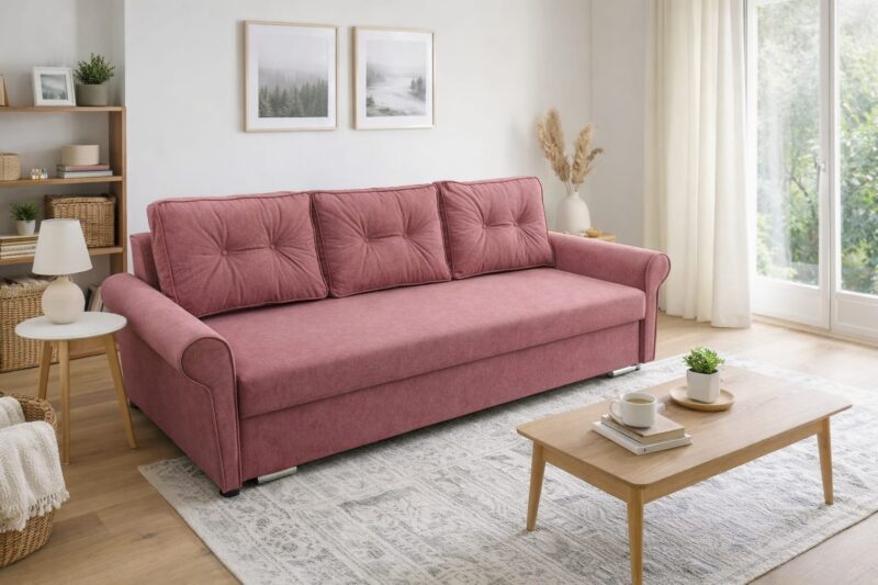 WhatsApp Image 2026-01-13 at 10.26.00 Różowa Sofa Chesterfield z funkcją spania i pojemnikiem na pościel