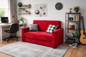 Czerwona Sofa Klocek rozkładana z funkcją spania