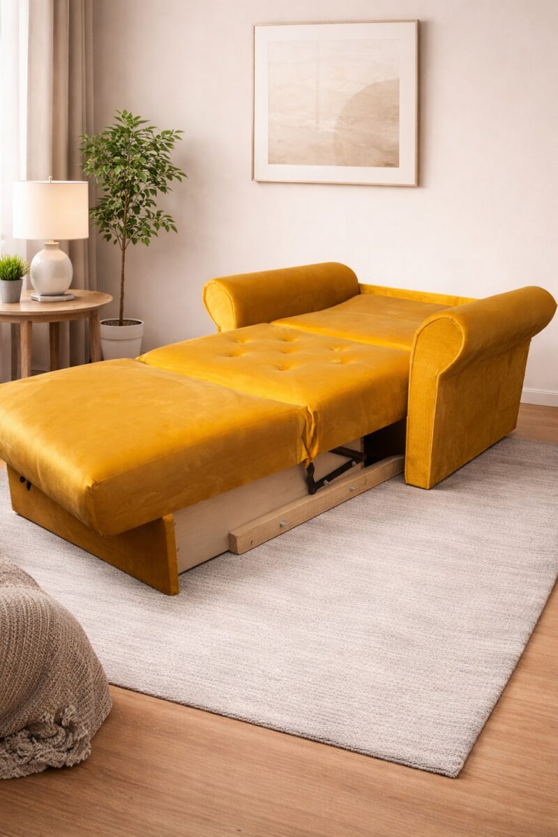 Musztardowa Sofa Chesterfield 1-osobowa z funkcją spania 80x190 Musztardowa Sofa Chesterfield 1-osobowa z funkcją spania 80x190
