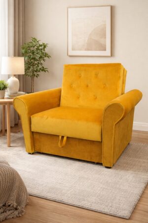 Musztardowa Sofa Chesterfield 1-osobowa z funkcją spania 80x190
