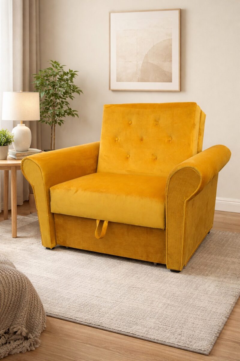 Musztardowa Sofa Chesterfield 1-osobowa z funkcją spania 80x190 Musztardowa Sofa Chesterfield 1-osobowa z funkcją spania 80x190