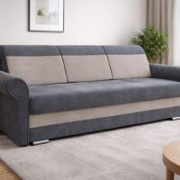Szara Sofa Chesterfield z funkcją spania i pojemnikiem na pościel