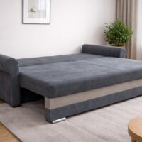 Szara Sofa Chesterfield z funkcją spania i pojemnikiem na pościel