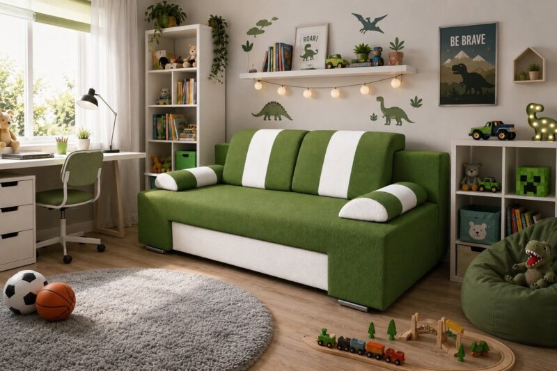 zielona Kanapa Relax Madryt – rozkładana z funkcją spania i pojemnikiem